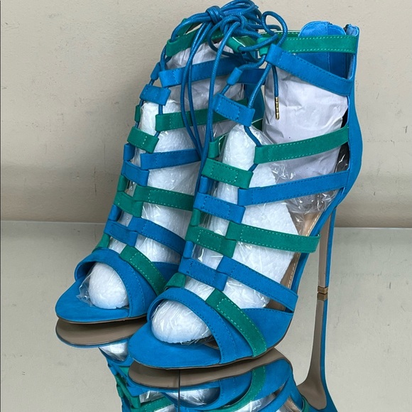 Shoes - Sadie Blue Green Caged Stiletto Heel
